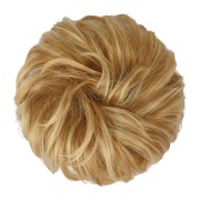 Messy Bun hair elastics with curly artificial hair - 27H613 Strawberry Blonde & Bleach Blonde