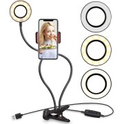 Selfie Ring Light with LED light, brightness control + flexible arms
