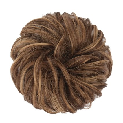 Messy Bun hair elastics with curly artificial hair - 6AH27 Ash Brown and Golden Brown