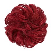 Messy Bun hair elastics with curly artificial hair - M99J/89 Red