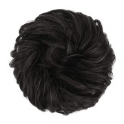 Messy Bun hair elastics with curly artificial hair - #4 Black Brown