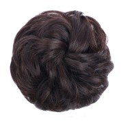 Messy Bun hair elastics with curly artificial hair - #2/33 Dark Brown & Dark Red Brown Mix