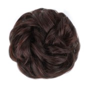 Messy Bun hair elastics with curly artificial hair - #33 Dark brown with red tint