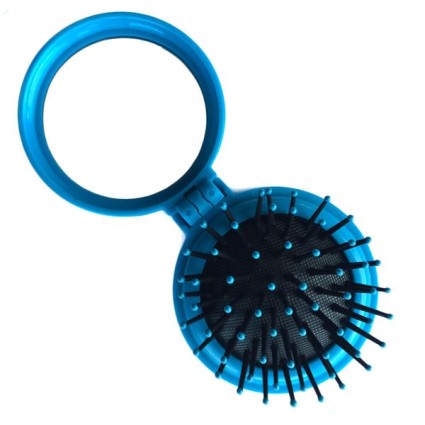 Compact Make-up Mirror with Brush Blue