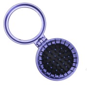 Compact Make-Up Mirror with Hair Brush - Purple
