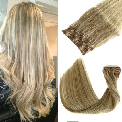 Clip on hair extensions 40 cm #18/613 Blonde Mix