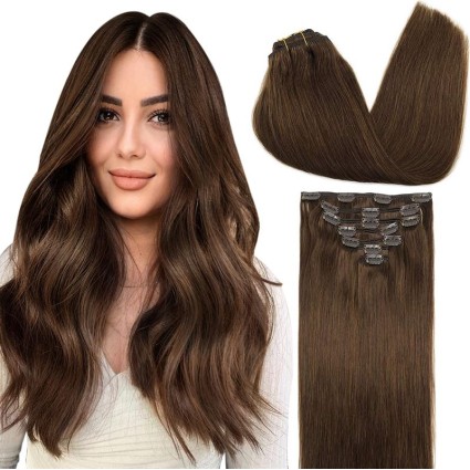Clip on hair hair extensions 40 cm #4 chocolate brown