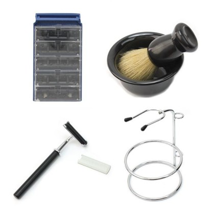 Shaving set for men with Shaver, Brush, Foam and Holder