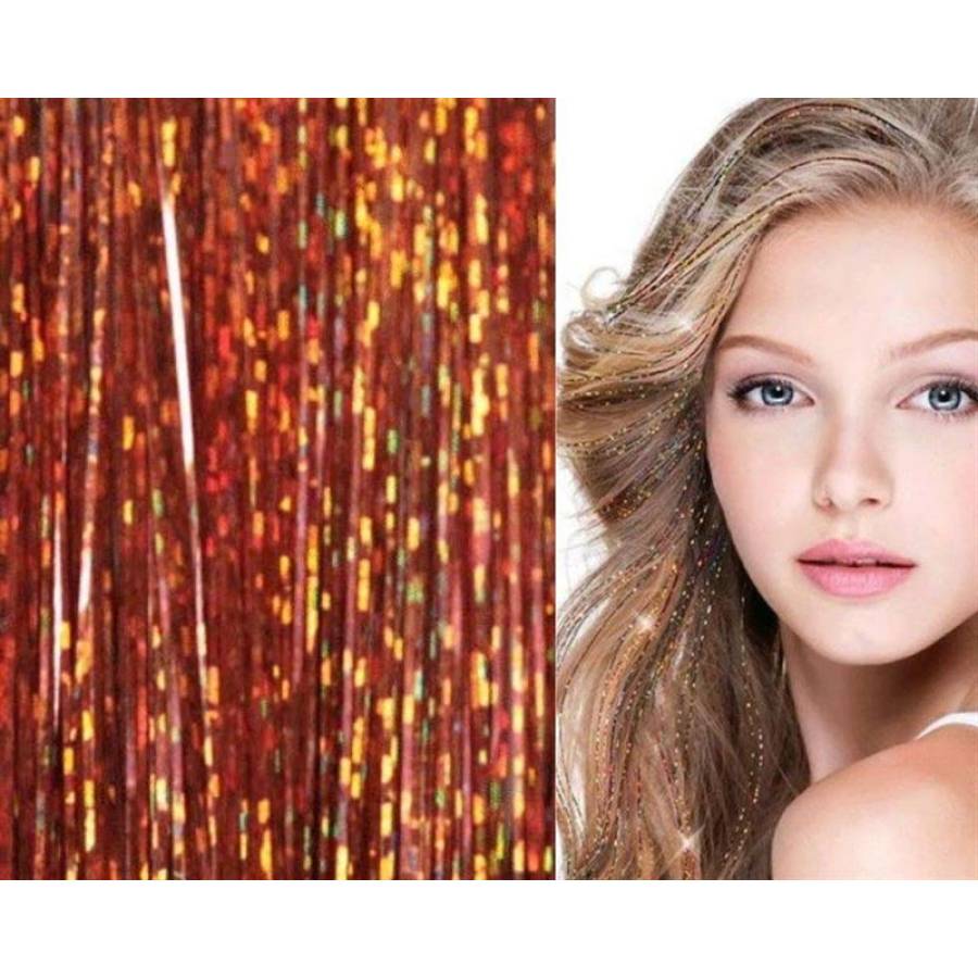 FashionGirl | Bling Silver glitter hair Extensions 100 pcs glitter hair  strand 80 cm - Champagne gold