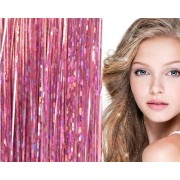 Bling Silver glitter hair Extensions 100 pcs glitter hair strand 80 cm - Pink