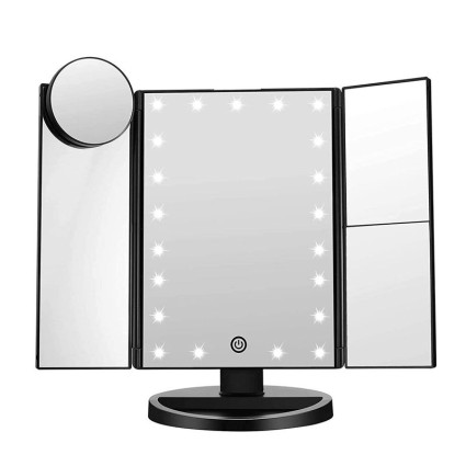 Uniq Hollywood Trifold Makeup Mirror with LED Light - Black