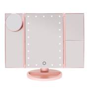 UNIQ Hollywood Makeup Mirror Trifold Mirror with LED Lights, Rose Gold