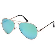 Lux Aviator Pilot Sunglasses - Green Mirrored Glass, Silver Frame