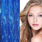 Bling Silver glitter hair Extensions 100 pcs glitter hair strand 80 cm - Blue