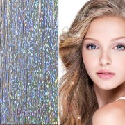 Bling Silver glitter hair Extensions 100 pcs glitter hair strand 80 cm - silver