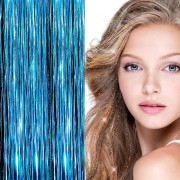 Bling Silver glitter hair Extensions 100 pcs glitter hair strand 80 cm - Turquoise