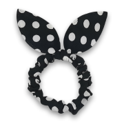 Scrunchie w. Bunny Ears - Black w. White Dots