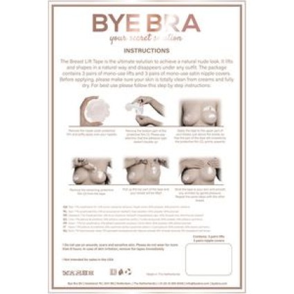 Bye Bra Push-Up Breast Tape + Satin Nipple Covers - Size A-C