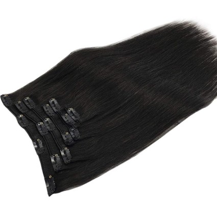 Clip on hair 40 cm hair extensions  #1B Jet Black