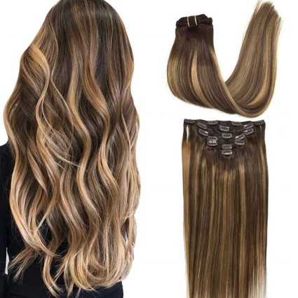 Clip on hair extensions 40 cm mix #4/27