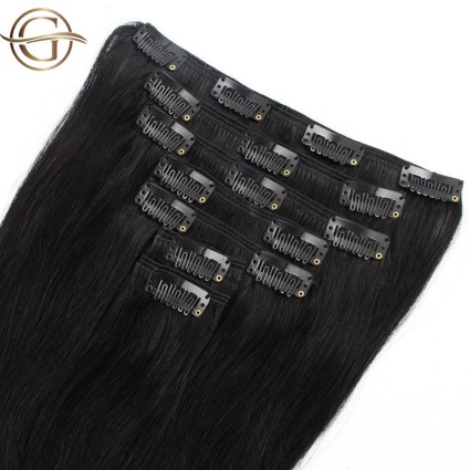 Clip on hair extensions #1 Black - 7 pieces - 60 cm | Gold24