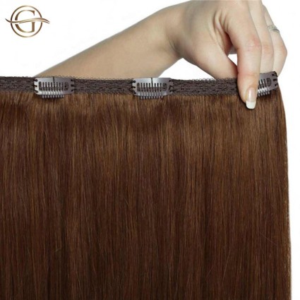 Clip on hair extensions #6 Brown - 7 pieces - 50 cm | Gold24