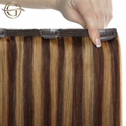 Clip on hair extensions #4/27 Brown/Blonde Mix - 7 pieces - 50 cm | Gold24