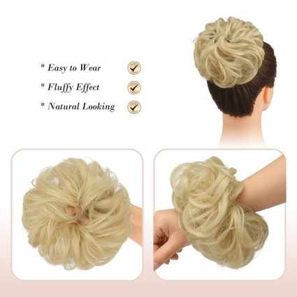 Messy Bun hair elastics with curly artificial hair - 24T613 Light Bleach Blond