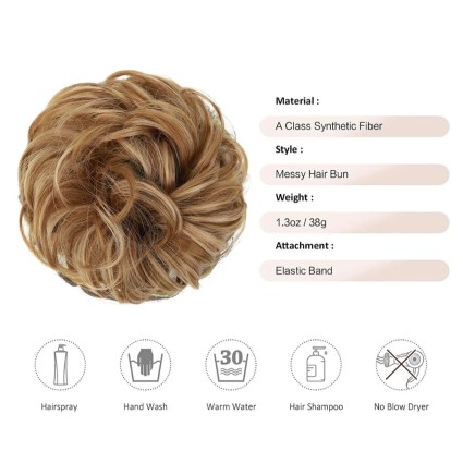Messy Bun hair elastics with curly artificial hair - 24/613 Honey Blond Mix