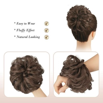 Messy Bun hair elastics with curly artificial hair - 4/30# Chocolate Brown