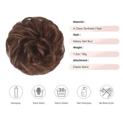 Messy Bun hair elastics with curly artificial hair - 4/30# Chocolate Brown