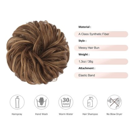 Messy Bun hair elastics with curly artificial hair - 6AH27 Ash Brown and Golden Brown