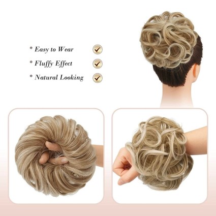 Messy Bun hair elastics with curly artificial hair - 6AT88 Strawberry Blonde & Platinum Blonde
