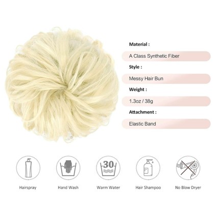 Messy Bun hair elastics with curly artificial hair - 88 Bleach Blond