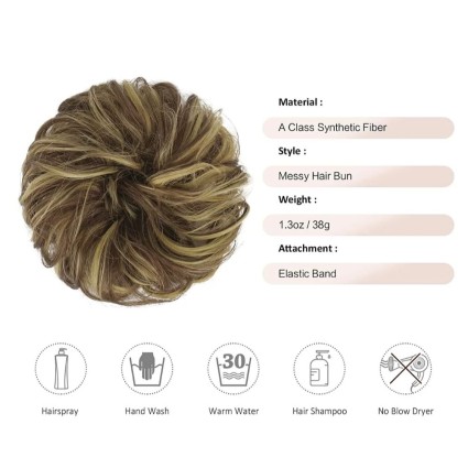 Messy Bun hair elastics with curly artificial hair - 9H19 Blond & Medium Brun