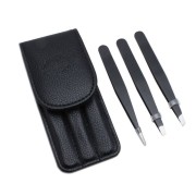 Tweezers / Tweezer 3 sets with leather case | for eyebrow plucking and hair removal