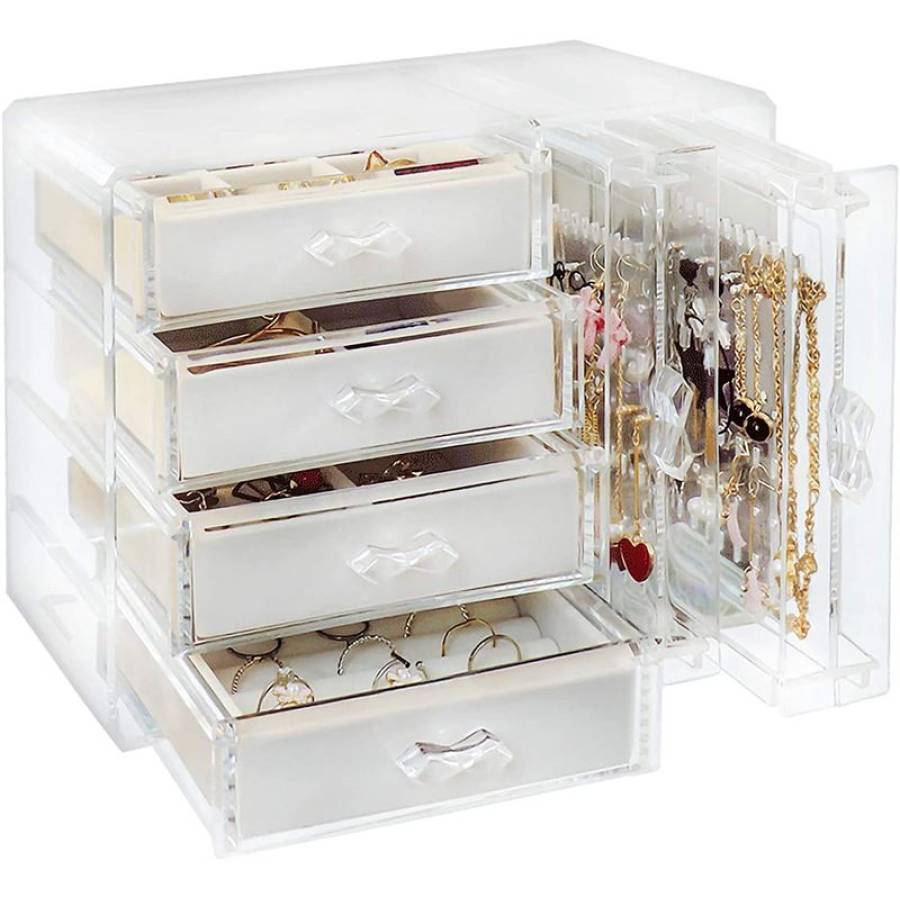 Uniq Acrylic Organizer for Jewelry with 4 Drawers & 2 Earrings Holders - SF 1142