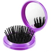 Compact makeup mirror with brush - purple
