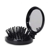 Compact makeup mirror with brush - black