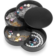 Uniq rotary round jewelry box / organizer with 4 compartments - black