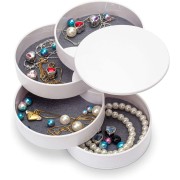 Uniq rotary round jewelry box / organizer with 4 compartments - white